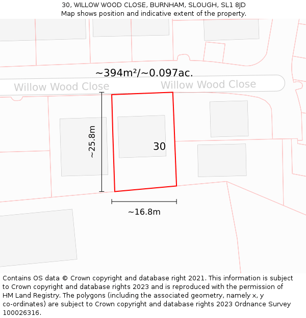 30, WILLOW WOOD CLOSE, BURNHAM, SLOUGH, SL1 8JD: Plot and title map