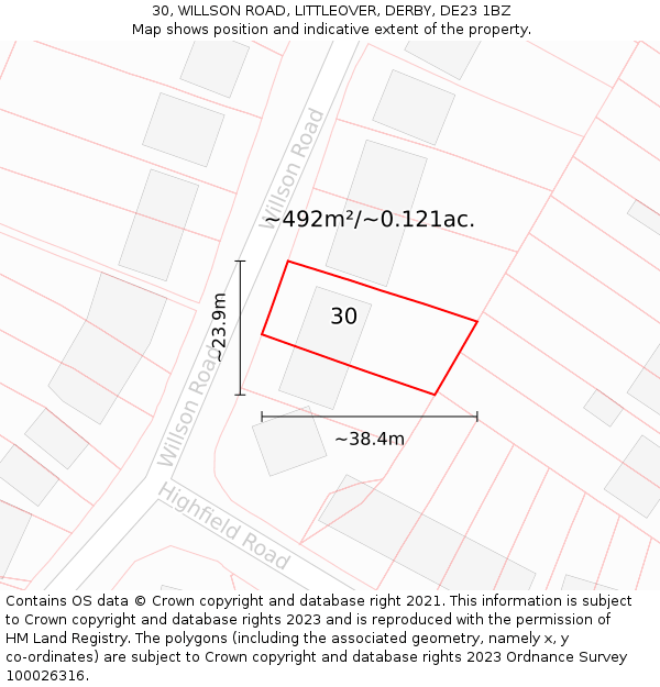 30, WILLSON ROAD, LITTLEOVER, DERBY, DE23 1BZ: Plot and title map