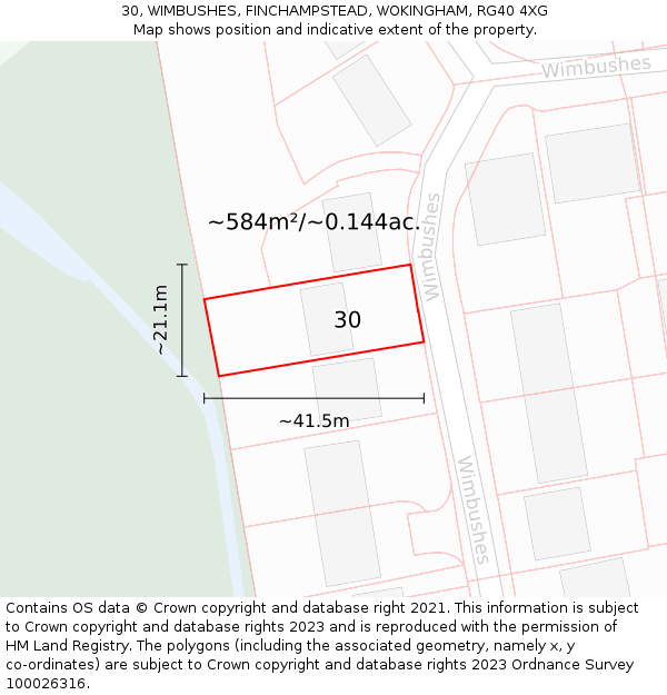 30, WIMBUSHES, FINCHAMPSTEAD, WOKINGHAM, RG40 4XG: Plot and title map