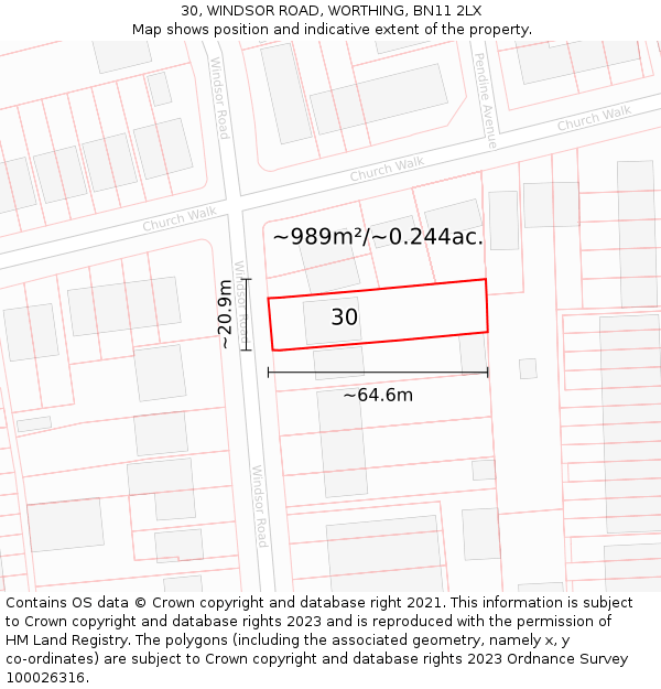 30, WINDSOR ROAD, WORTHING, BN11 2LX: Plot and title map
