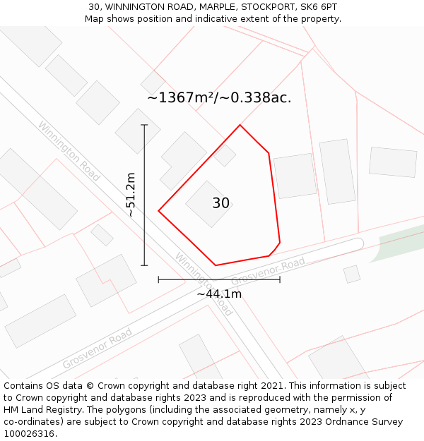 30, WINNINGTON ROAD, MARPLE, STOCKPORT, SK6 6PT: Plot and title map