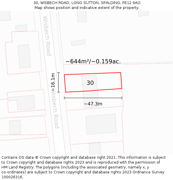30, WISBECH ROAD, LONG SUTTON, SPALDING, PE12 9AG: Plot and title map