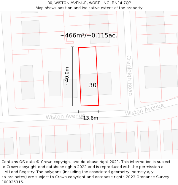 30, WISTON AVENUE, WORTHING, BN14 7QP: Plot and title map