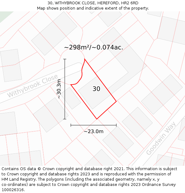 30, WITHYBROOK CLOSE, HEREFORD, HR2 6RD: Plot and title map