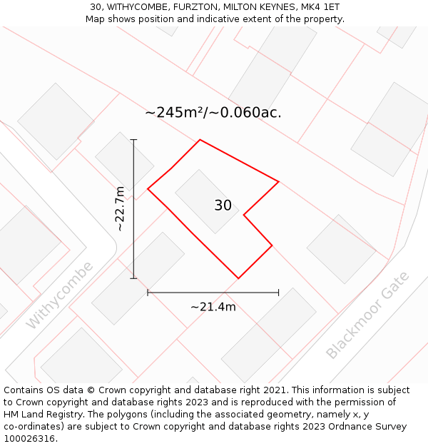 30, WITHYCOMBE, FURZTON, MILTON KEYNES, MK4 1ET: Plot and title map