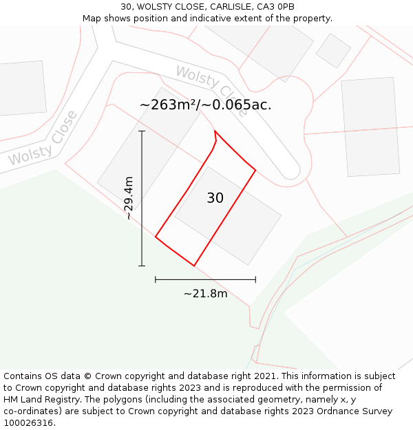 30, WOLSTY CLOSE, CARLISLE, CA3 0PB: Plot and title map