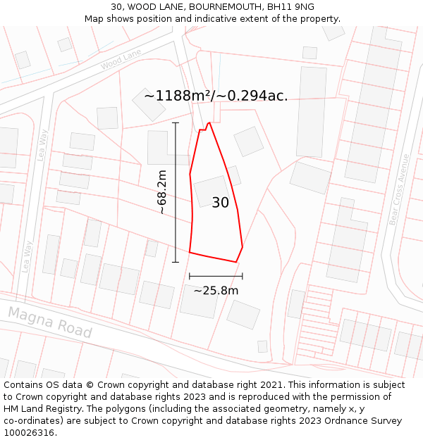 30, WOOD LANE, BOURNEMOUTH, BH11 9NG: Plot and title map