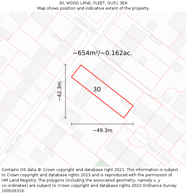30, WOOD LANE, FLEET, GU51 3EA: Plot and title map
