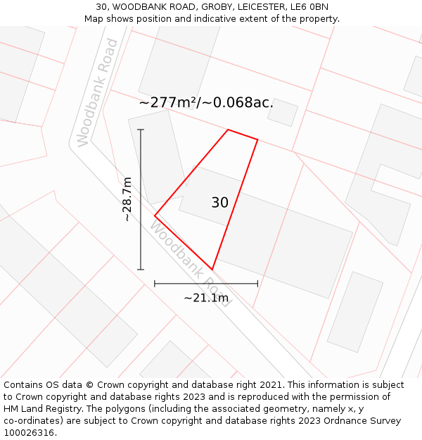 30, WOODBANK ROAD, GROBY, LEICESTER, LE6 0BN: Plot and title map