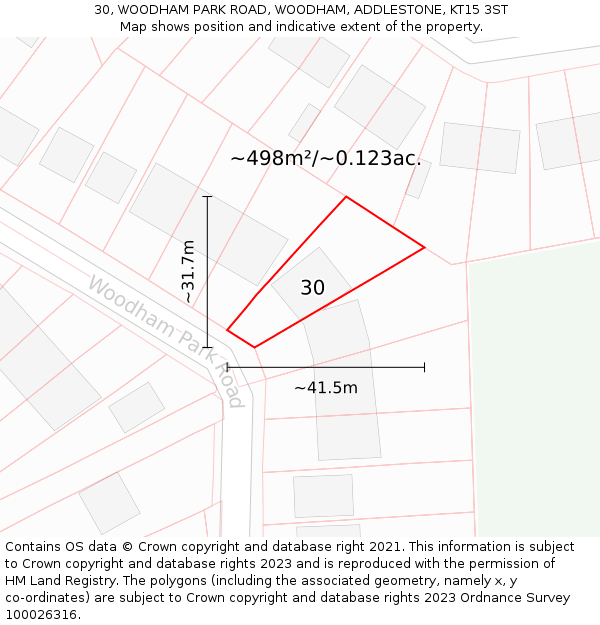 30, WOODHAM PARK ROAD, WOODHAM, ADDLESTONE, KT15 3ST: Plot and title map