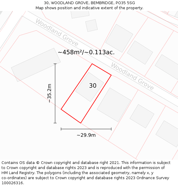 30, WOODLAND GROVE, BEMBRIDGE, PO35 5SG: Plot and title map