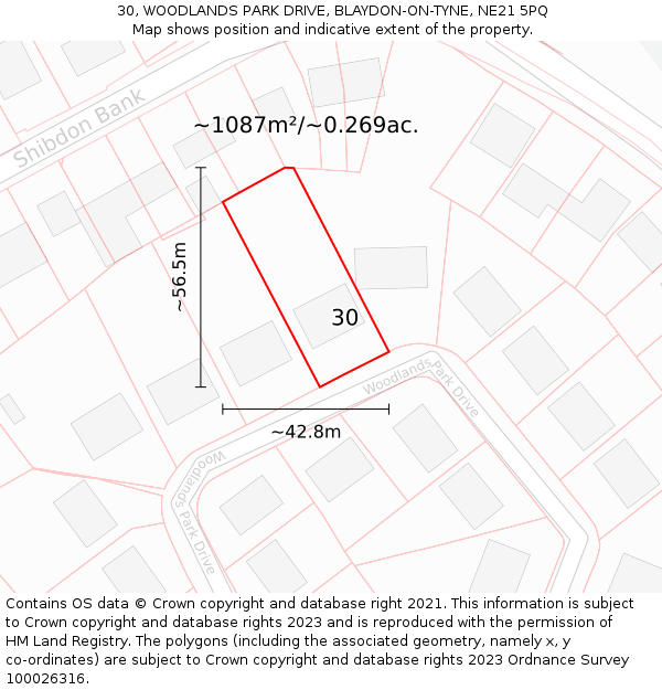 30, WOODLANDS PARK DRIVE, BLAYDON-ON-TYNE, NE21 5PQ: Plot and title map