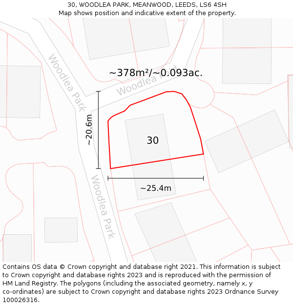 30, WOODLEA PARK, MEANWOOD, LEEDS, LS6 4SH: Plot and title map