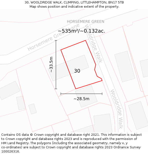 30, WOOLDRIDGE WALK, CLIMPING, LITTLEHAMPTON, BN17 5TB: Plot and title map
