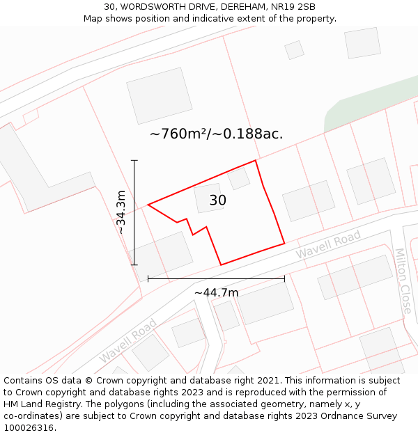 30, WORDSWORTH DRIVE, DEREHAM, NR19 2SB: Plot and title map