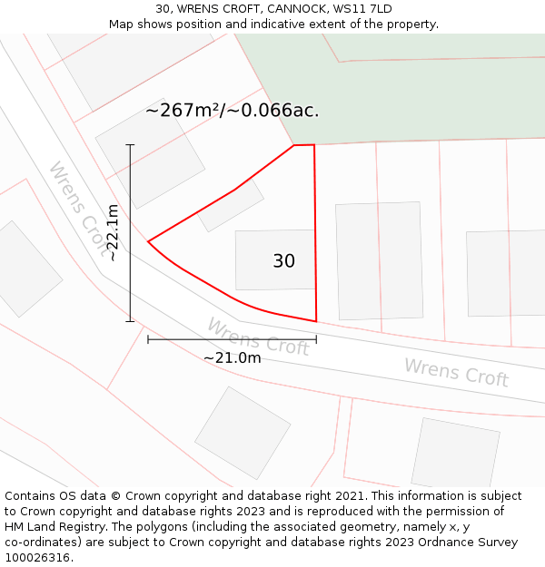 30, WRENS CROFT, CANNOCK, WS11 7LD: Plot and title map