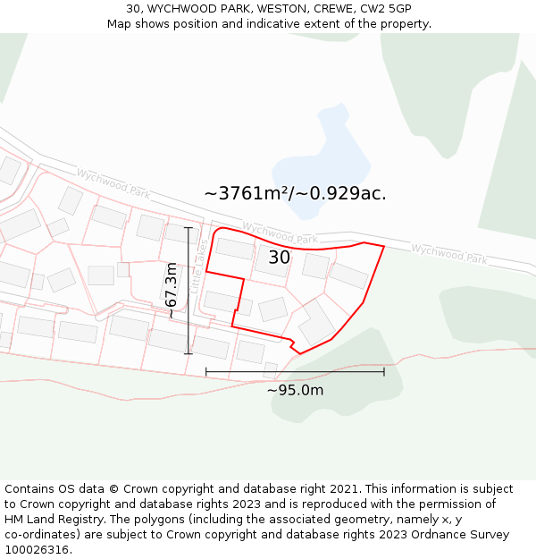 30, WYCHWOOD PARK, WESTON, CREWE, CW2 5GP: Plot and title map