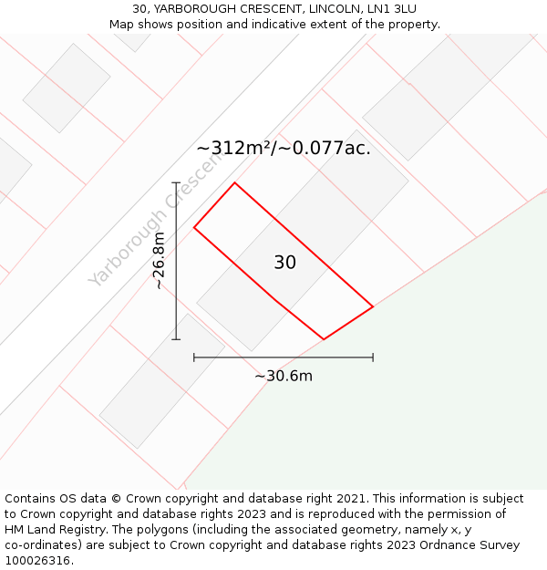 30, YARBOROUGH CRESCENT, LINCOLN, LN1 3LU: Plot and title map
