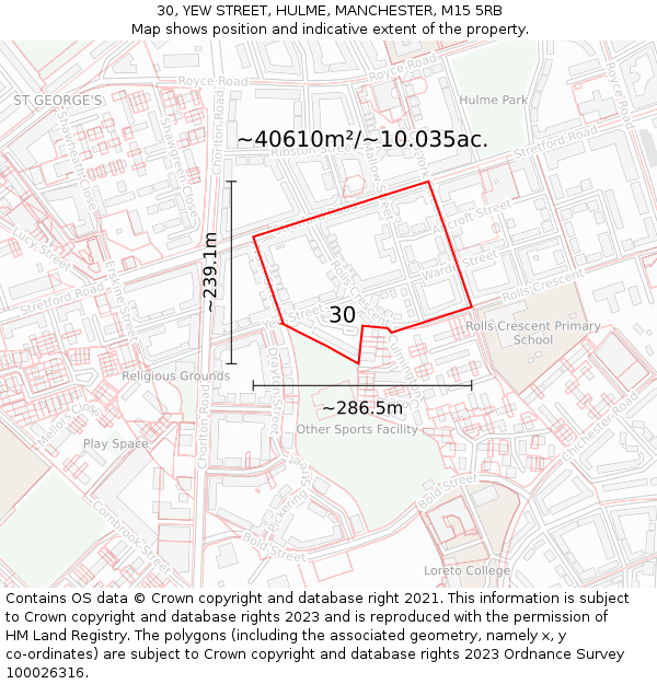 30, YEW STREET, HULME, MANCHESTER, M15 5RB: Plot and title map