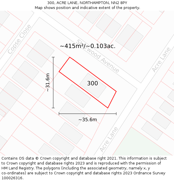 300, ACRE LANE, NORTHAMPTON, NN2 8PY: Plot and title map
