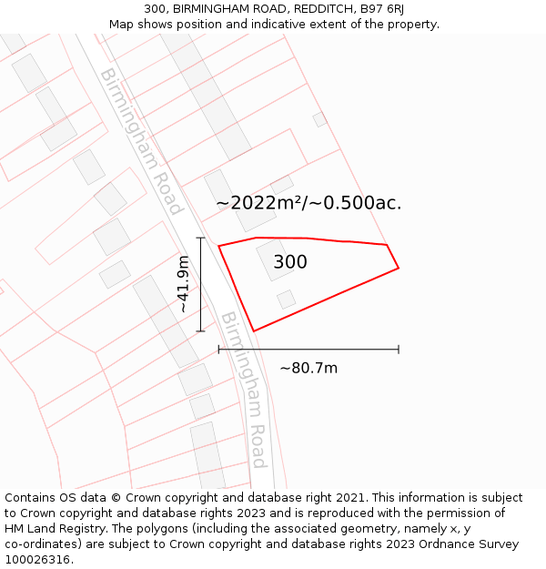 300, BIRMINGHAM ROAD, REDDITCH, B97 6RJ: Plot and title map