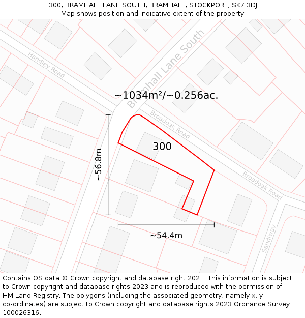 300, BRAMHALL LANE SOUTH, BRAMHALL, STOCKPORT, SK7 3DJ: Plot and title map