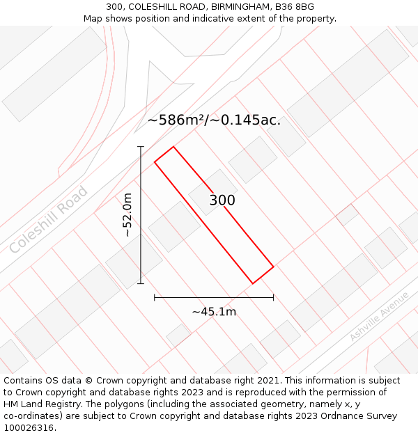 300, COLESHILL ROAD, BIRMINGHAM, B36 8BG: Plot and title map