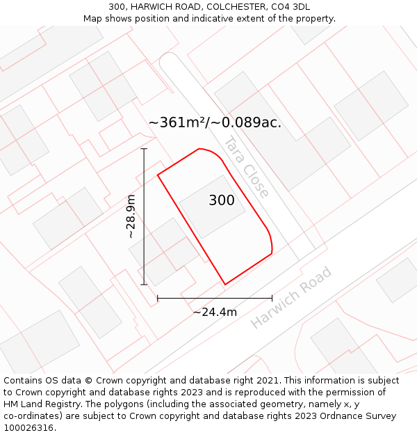 300, HARWICH ROAD, COLCHESTER, CO4 3DL: Plot and title map