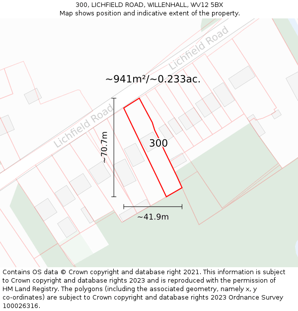 300, LICHFIELD ROAD, WILLENHALL, WV12 5BX: Plot and title map