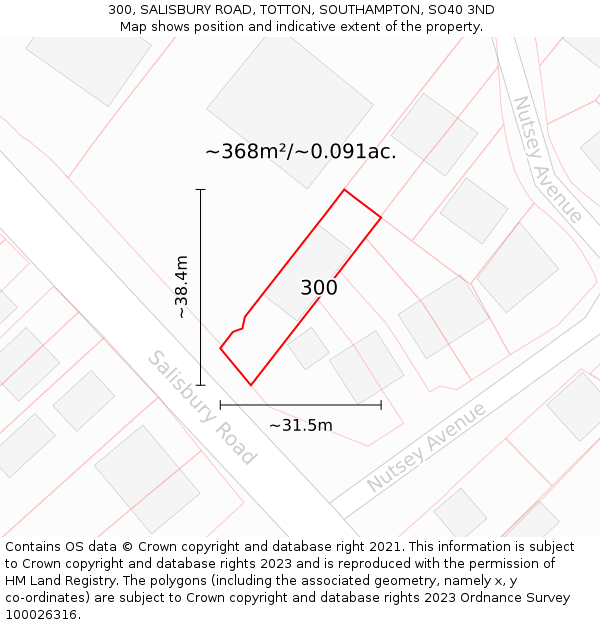 300, SALISBURY ROAD, TOTTON, SOUTHAMPTON, SO40 3ND: Plot and title map