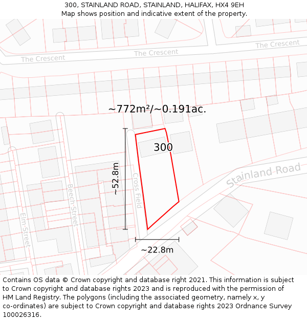 300, STAINLAND ROAD, STAINLAND, HALIFAX, HX4 9EH: Plot and title map