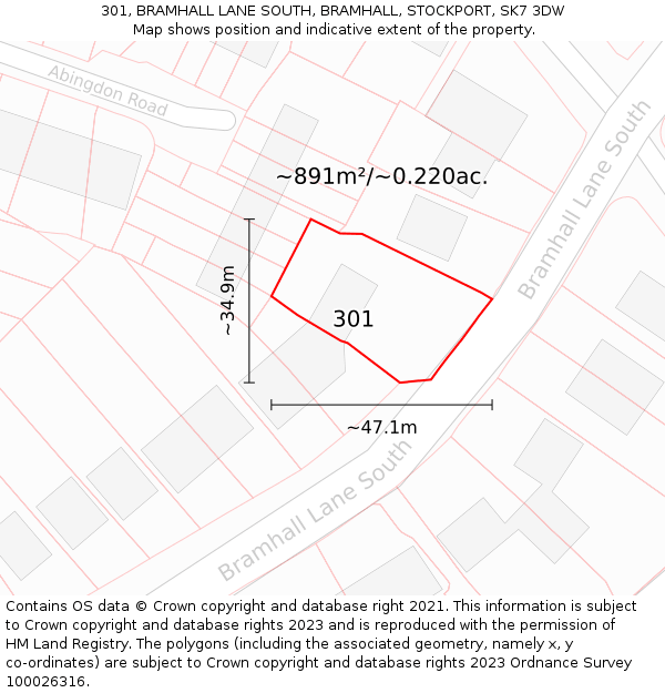 301, BRAMHALL LANE SOUTH, BRAMHALL, STOCKPORT, SK7 3DW: Plot and title map