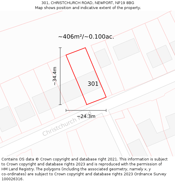 301, CHRISTCHURCH ROAD, NEWPORT, NP19 8BG: Plot and title map