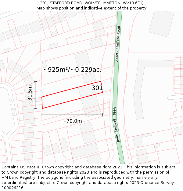 301, STAFFORD ROAD, WOLVERHAMPTON, WV10 6DQ: Plot and title map