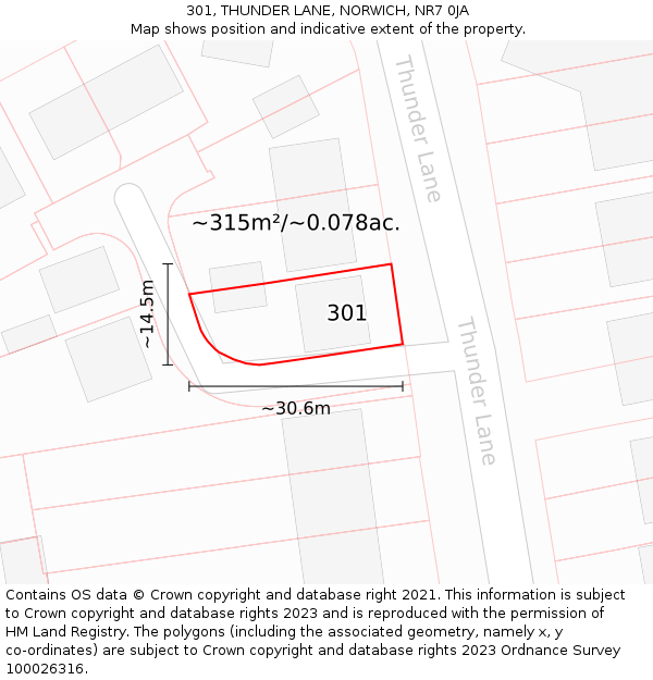 301, THUNDER LANE, NORWICH, NR7 0JA: Plot and title map