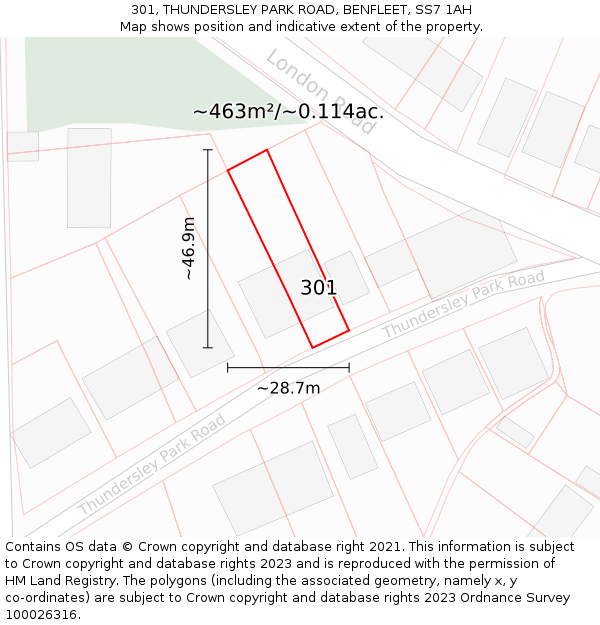 301, THUNDERSLEY PARK ROAD, BENFLEET, SS7 1AH: Plot and title map