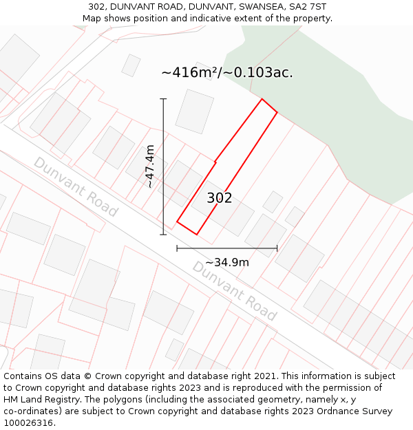 302, DUNVANT ROAD, DUNVANT, SWANSEA, SA2 7ST: Plot and title map