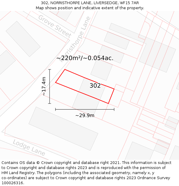 302, NORRISTHORPE LANE, LIVERSEDGE, WF15 7AR: Plot and title map