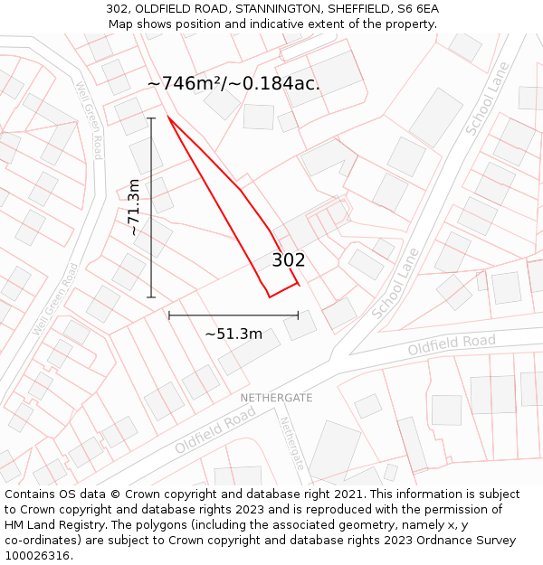 302, OLDFIELD ROAD, STANNINGTON, SHEFFIELD, S6 6EA: Plot and title map