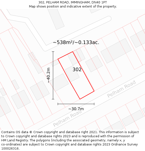 302, PELHAM ROAD, IMMINGHAM, DN40 1PT: Plot and title map