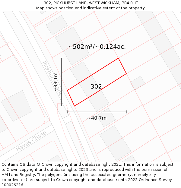 302, PICKHURST LANE, WEST WICKHAM, BR4 0HT: Plot and title map