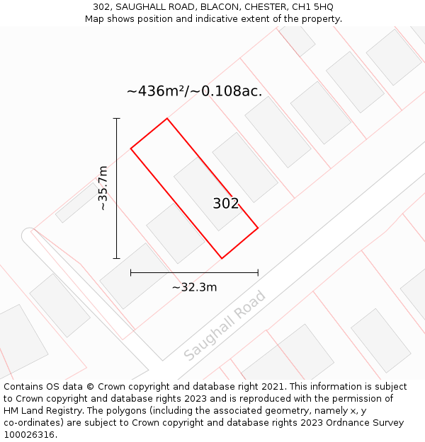 302, SAUGHALL ROAD, BLACON, CHESTER, CH1 5HQ: Plot and title map