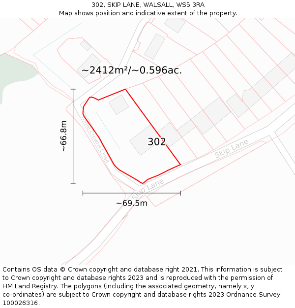 302, SKIP LANE, WALSALL, WS5 3RA: Plot and title map