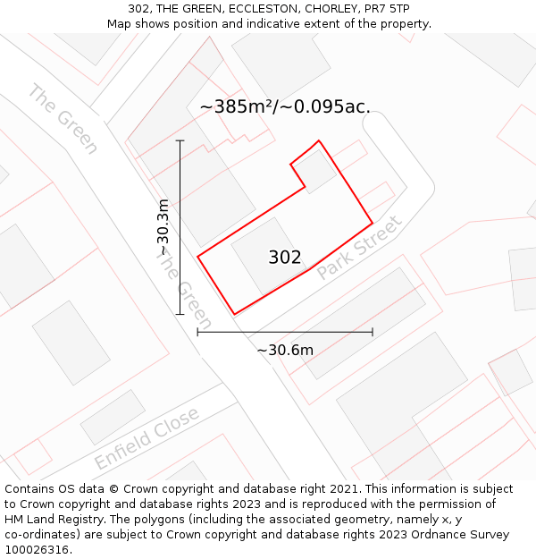 302, THE GREEN, ECCLESTON, CHORLEY, PR7 5TP: Plot and title map