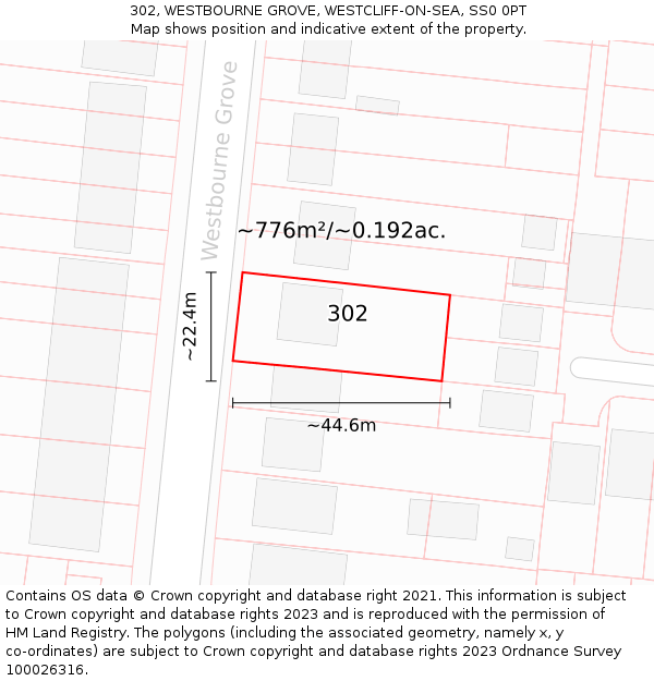 302, WESTBOURNE GROVE, WESTCLIFF-ON-SEA, SS0 0PT: Plot and title map
