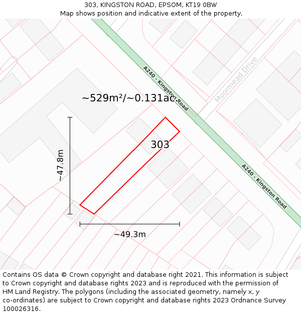 303, KINGSTON ROAD, EPSOM, KT19 0BW: Plot and title map