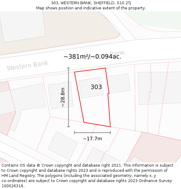 303, WESTERN BANK, SHEFFIELD, S10 2TJ: Plot and title map