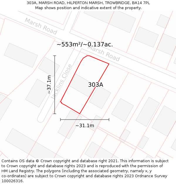 303A, MARSH ROAD, HILPERTON MARSH, TROWBRIDGE, BA14 7PL: Plot and title map