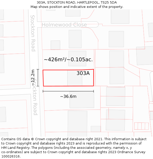 303A, STOCKTON ROAD, HARTLEPOOL, TS25 5DA: Plot and title map