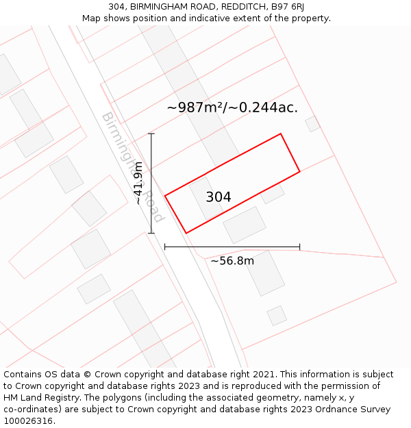 304, BIRMINGHAM ROAD, REDDITCH, B97 6RJ: Plot and title map